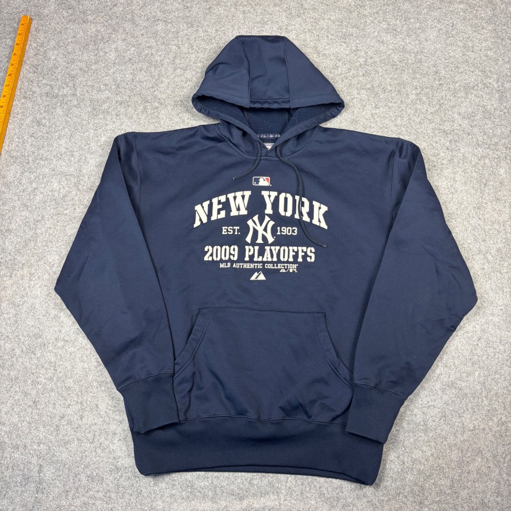 Majestic New York Yankees 2009 Playoffs Hoodie Navy Blue MLB Authentic Mens L